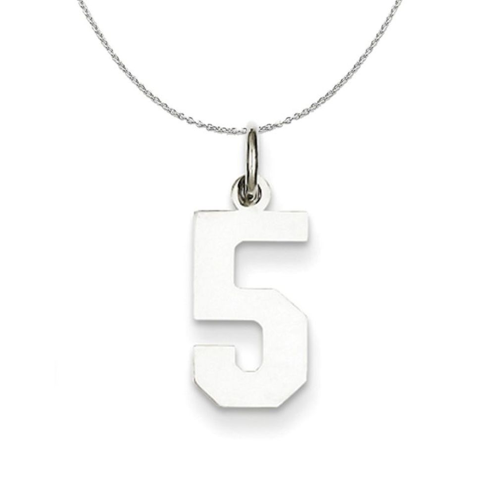 Silver, Athletic Collection Medium Polished Number 5 Necklace - 20 In